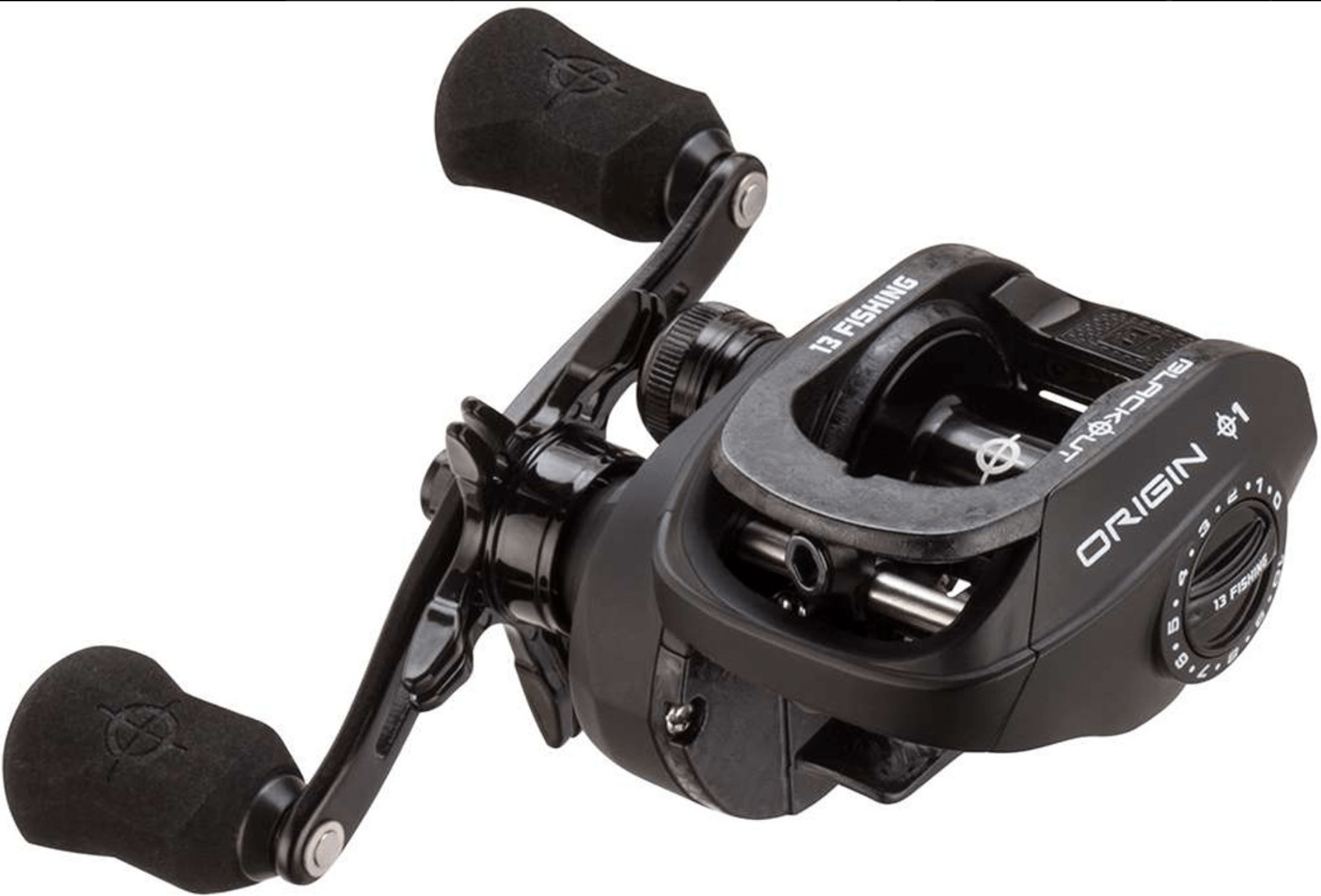 13 Fishing Origin O1 Blackout Baitcasting Reel, Size 100 7.3:1 | Style: Gear Ratio - Left Hand Retrieve - Right