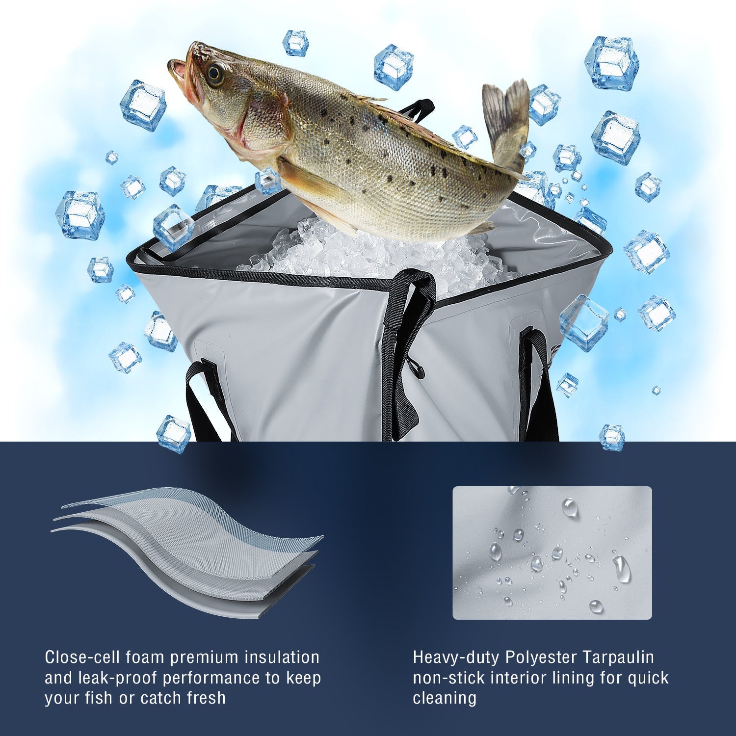 20’’ Fish Cooler Bag for Bait & Catch | Color: White Blue Gray