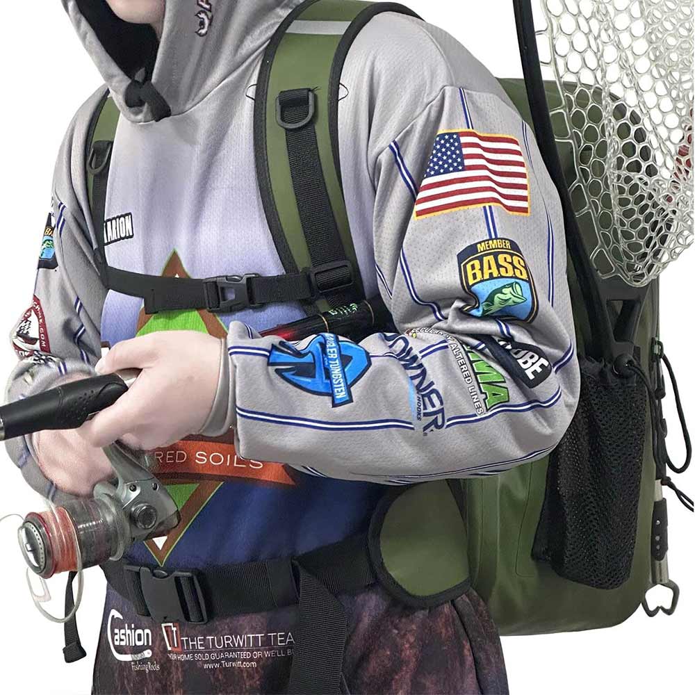 27QT Waterproof Fishing Backpack with Rod Holder | Color: Gray Green | Outdoor Activity