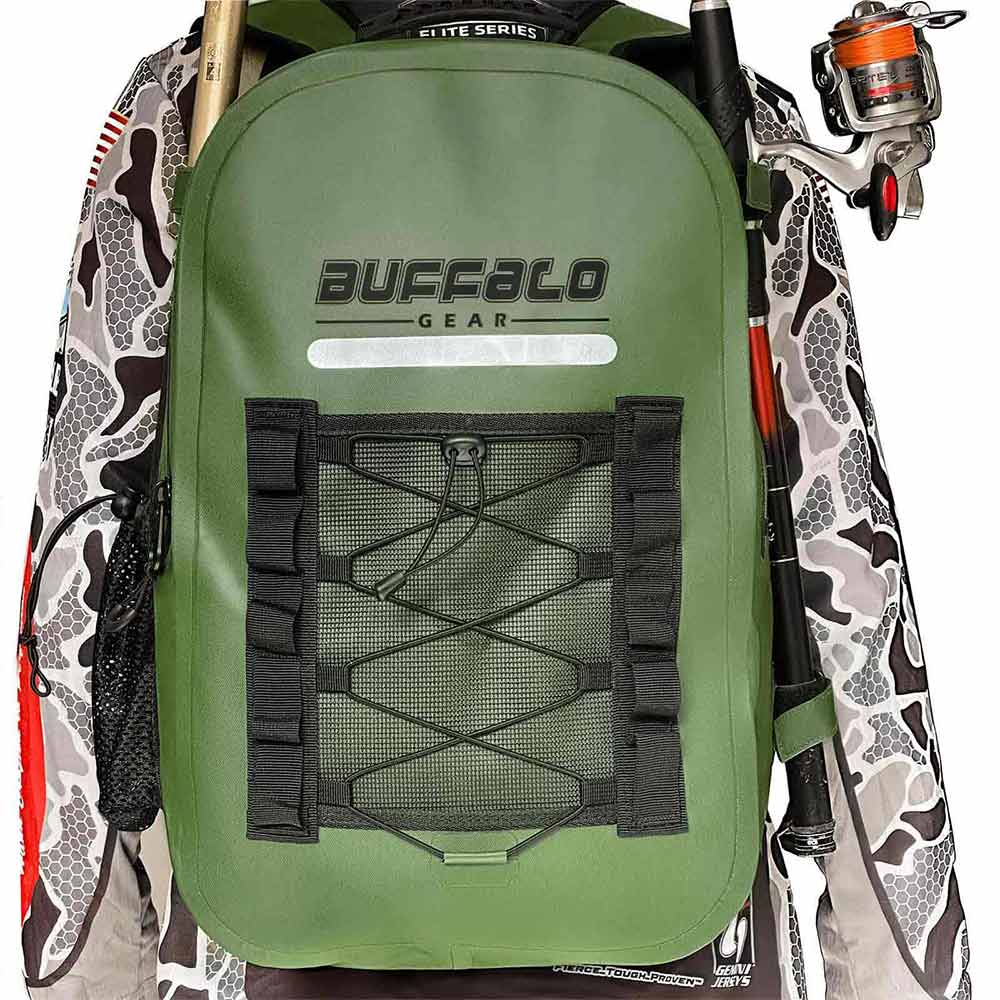 27QT Waterproof Fishing Backpack with Rod Holder | Color: Gray Green | Outdoor Activity