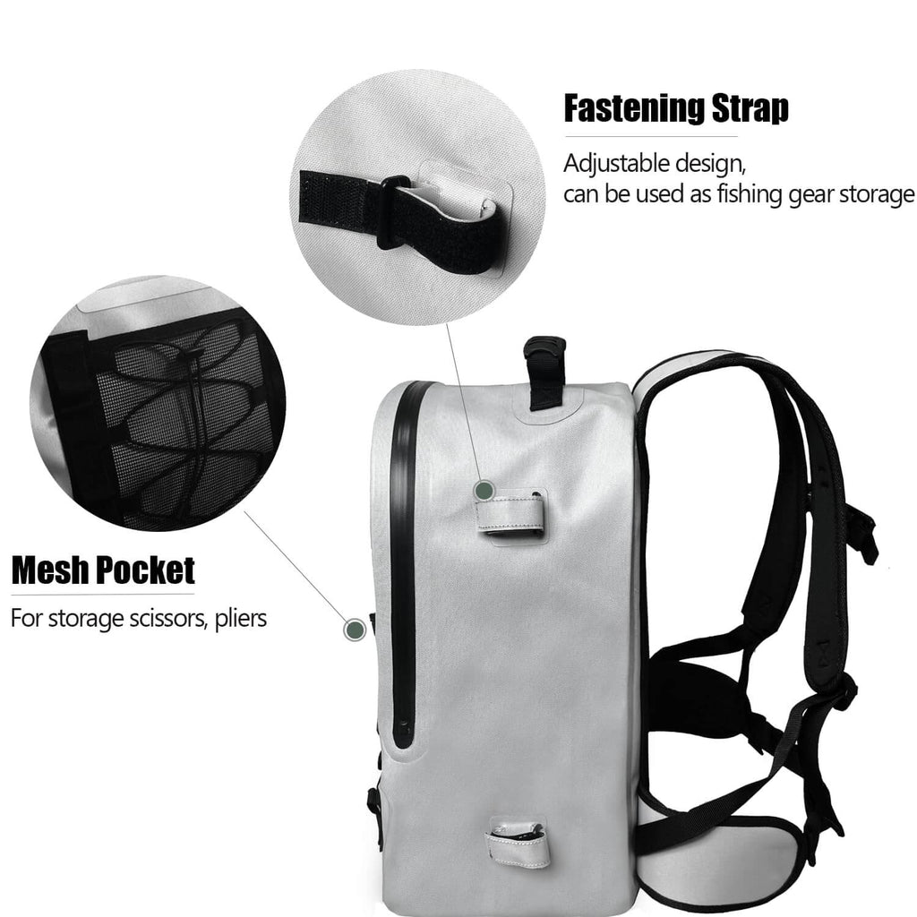27QT Waterproof Fishing Backpack with Rod Holder | Color: Gray Green | Outdoor Activity