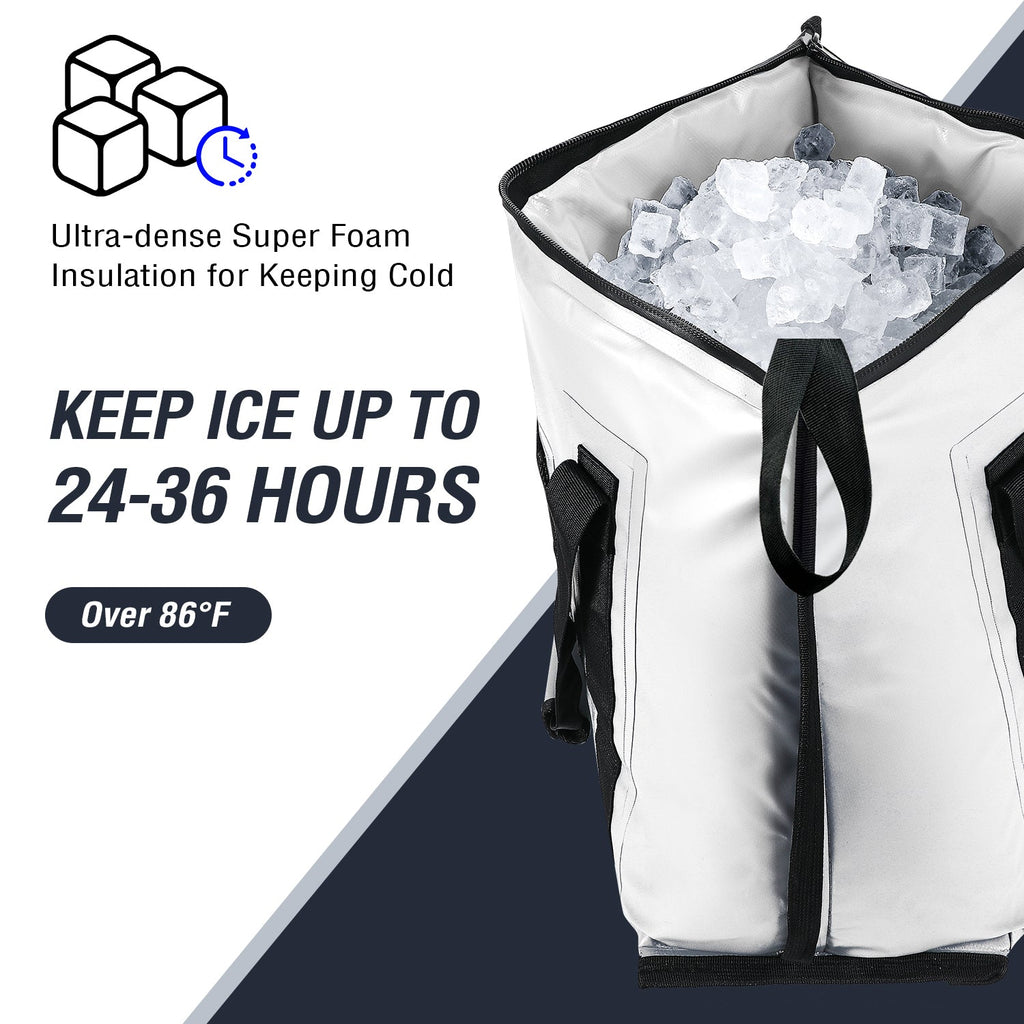 45QT Fish Cooler Bag With Flat Bottom | Color: White Gray