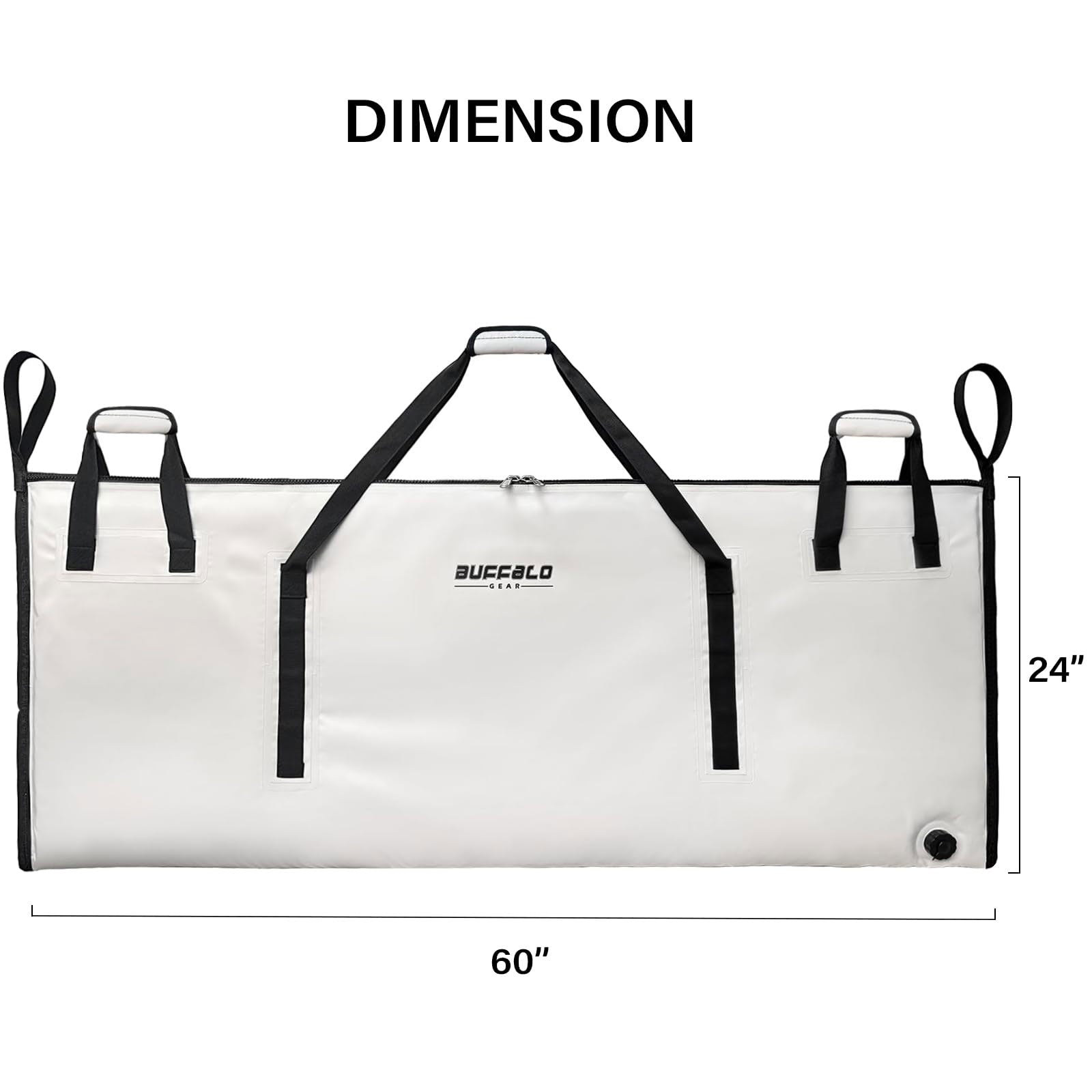 60x24’’ Fish Cooler Bag with YKK Zipper | Color: White Gray
