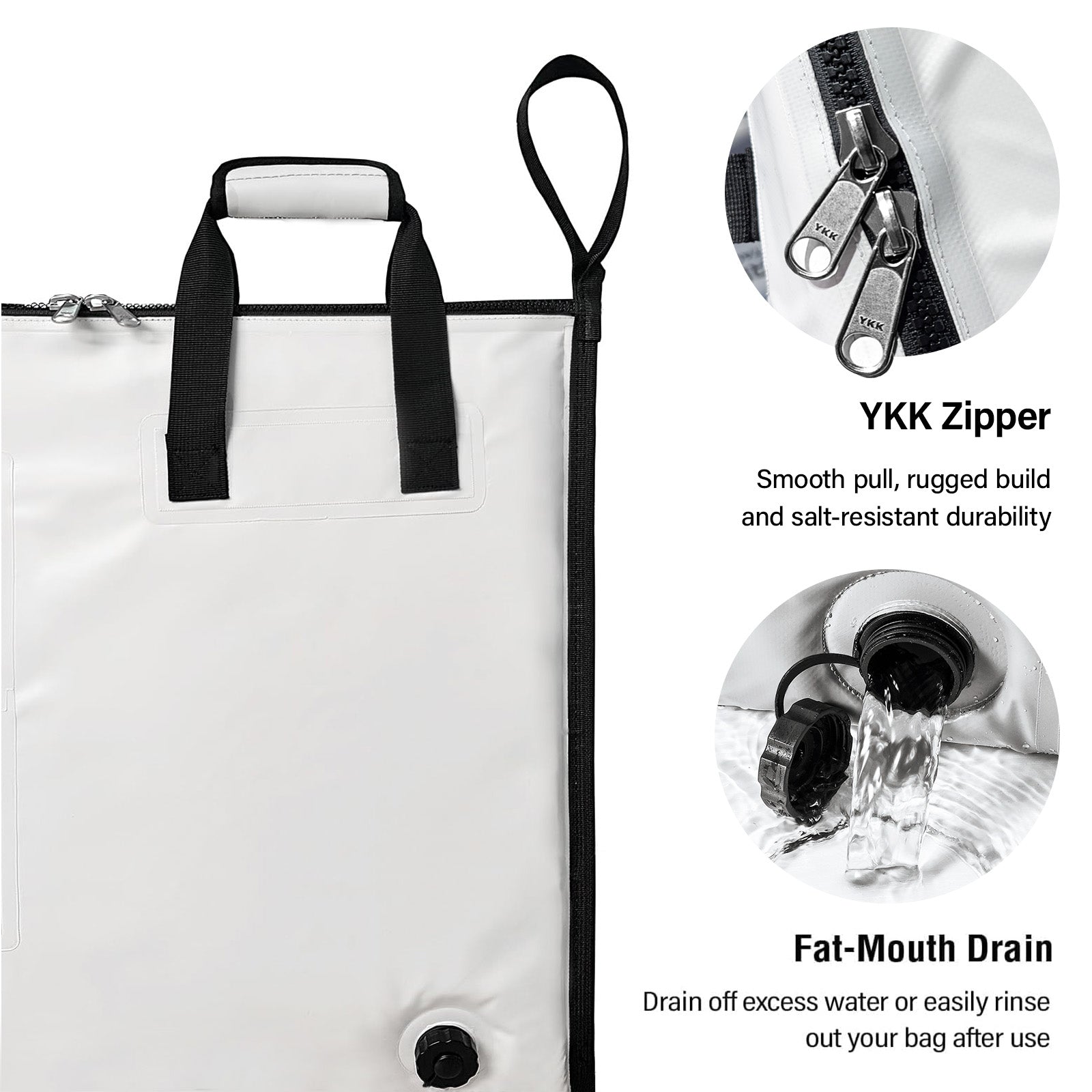 60x24’’ Fish Cooler Bag with YKK Zipper | Color: White Gray