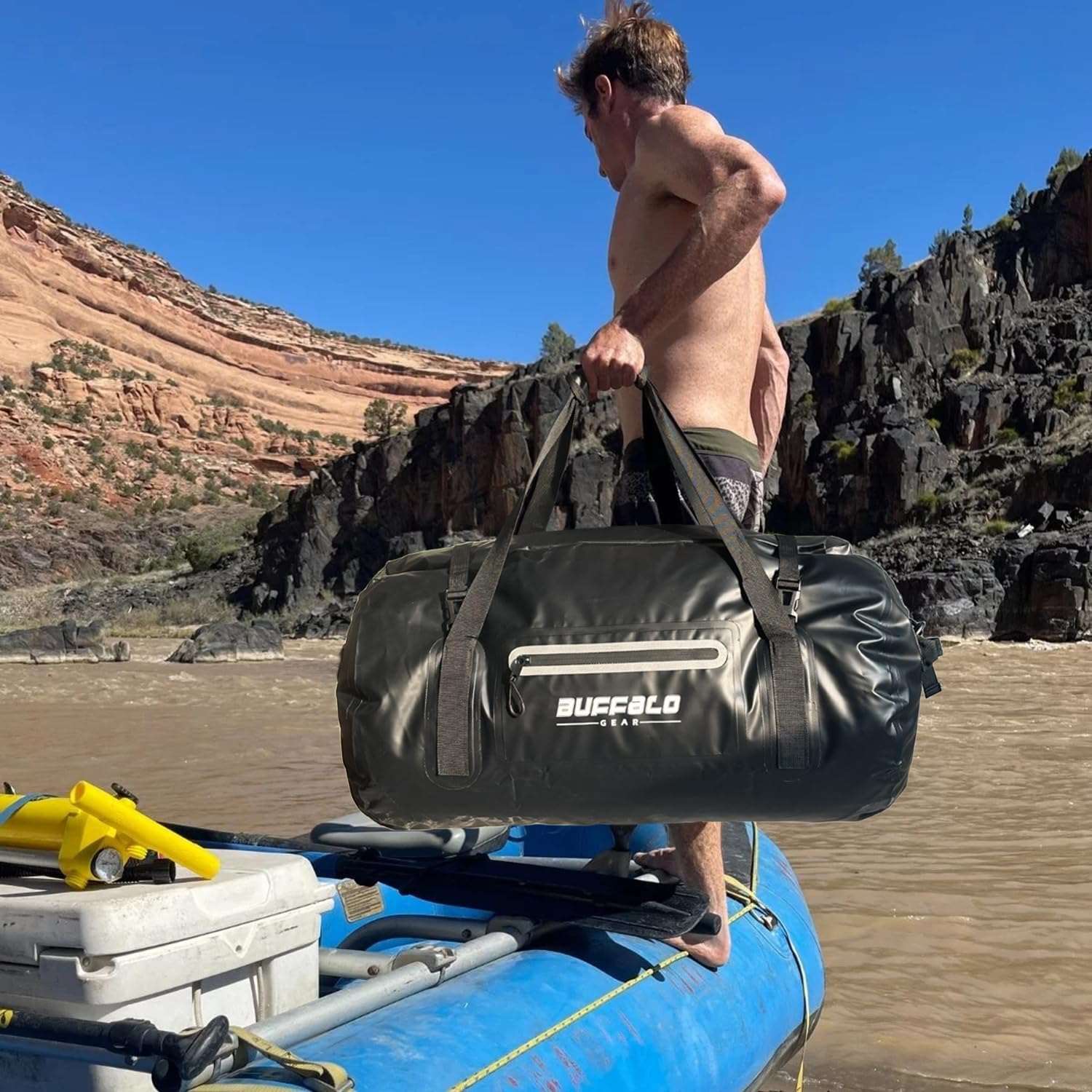 85QT Roll Top Waterproof Duffel Bag | Color: Orange Gray White Yellow Red Black | Cooler