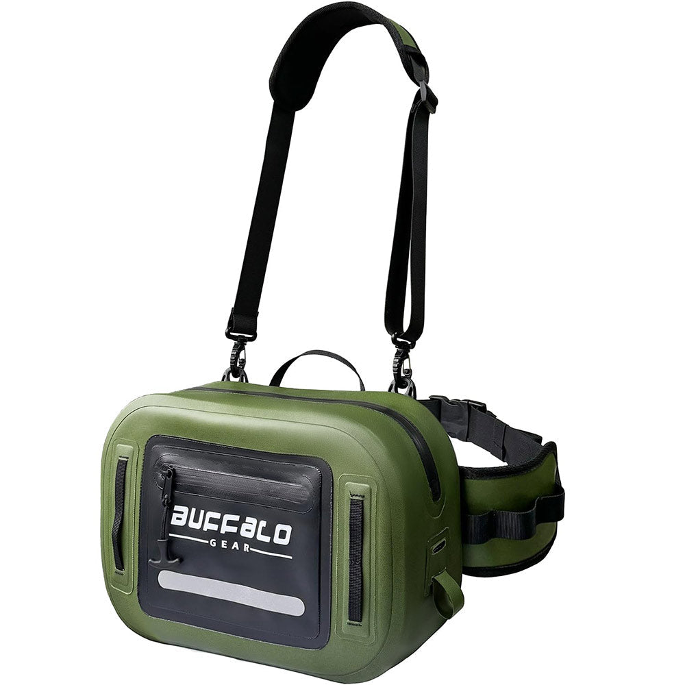 9.4QT Waterproof Fishing Fanny Pack | Color: Gray Army Green | Tackle Storage Bags & Wraps