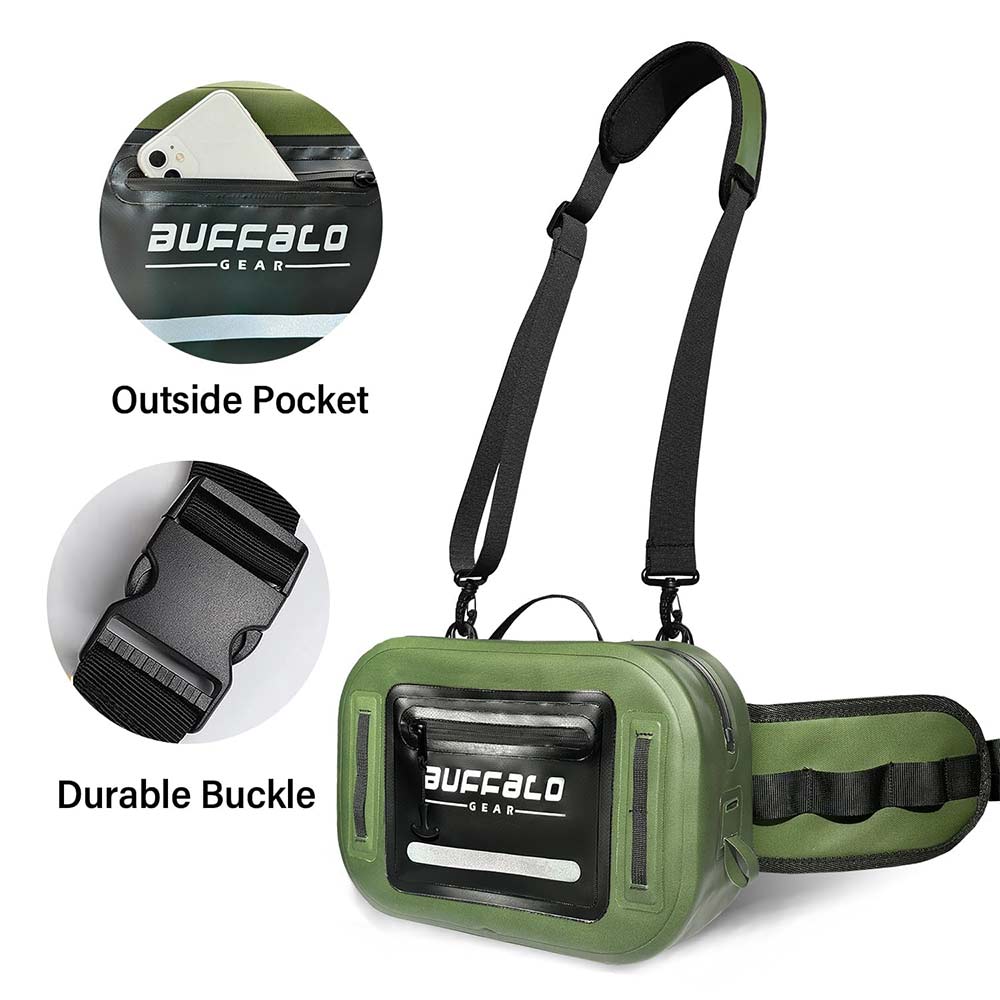 9.4QT Waterproof Fishing Fanny Pack | Color: Gray Army Green | Tackle Storage Bags & Wraps