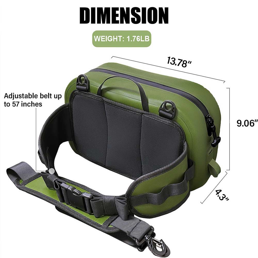 9.4QT Waterproof Fishing Fanny Pack | Color: Gray Army Green | Tackle Storage Bags & Wraps