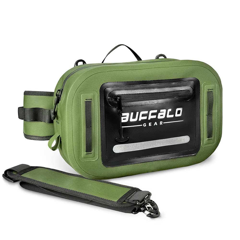 9.4QT Waterproof Fishing Fanny Pack | Color: Gray Army Green | Tackle Storage Bags & Wraps