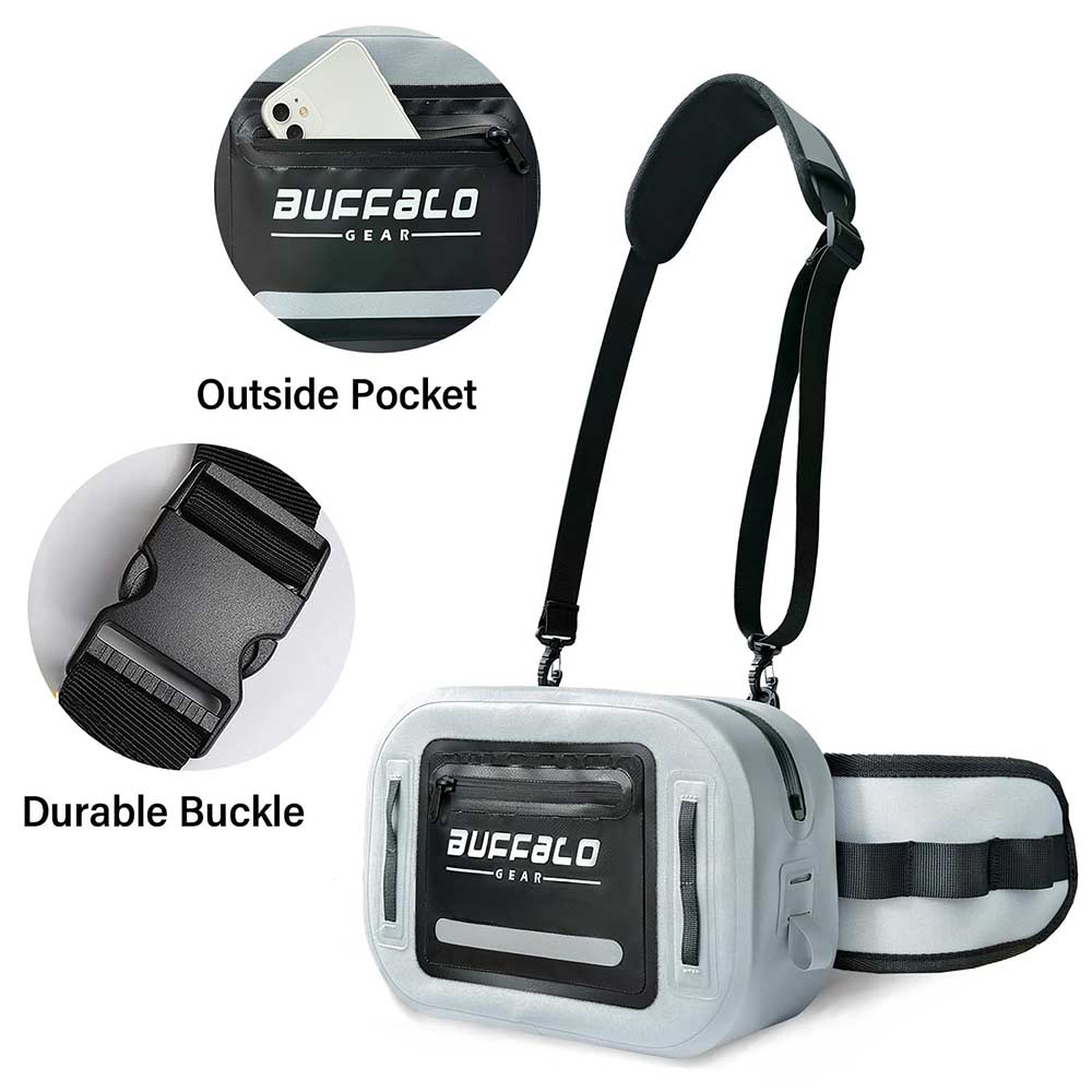 9.4QT Waterproof Fishing Fanny Pack | Color: Gray Army Green | Tackle Storage Bags & Wraps