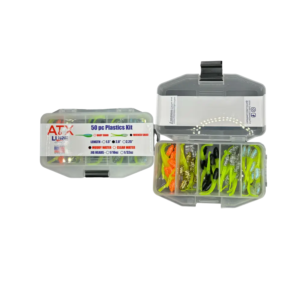 ATX Shad Mini Kit – 50pc Soft Plastic Assortment (Baby & Wicked Shad) | Size: 2’’ Baby 1.5’’ | Color: Muddy Water Clear