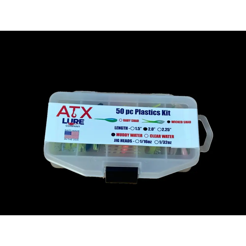 ATX Shad Mini Kit – 50pc Soft Plastic Assortment (Baby & Wicked Shad) | Size: 2’’ Baby 1.5’’ | Color: Muddy Water Clear