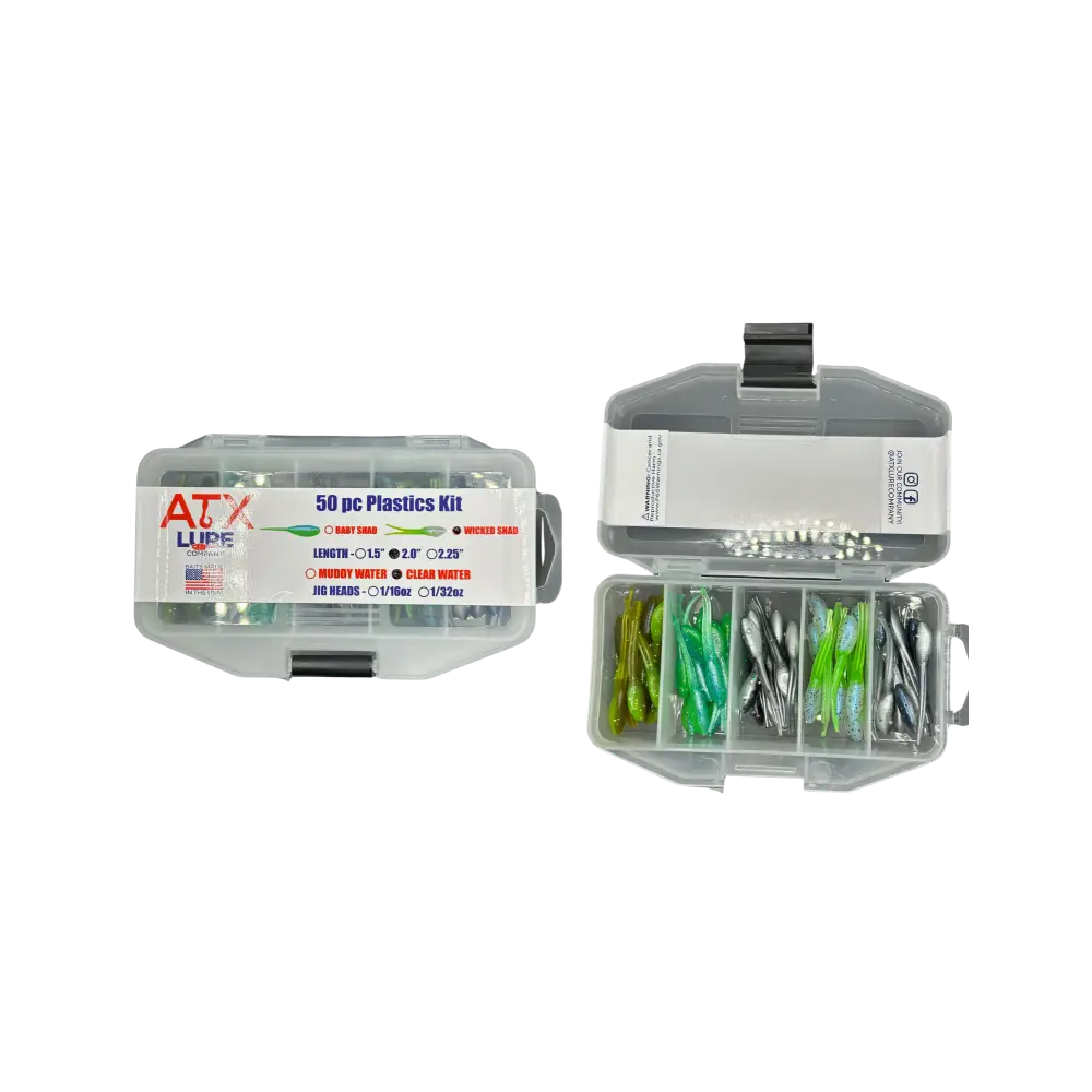 ATX Shad Mini Kit – 50pc Soft Plastic Assortment (Baby & Wicked Shad) | Size: 2’’ Baby 1.5’’ | Color: Muddy Water Clear