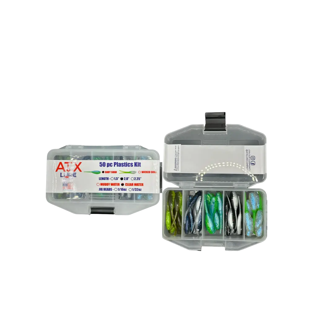 ATX Shad Mini Kit – 50pc Soft Plastic Assortment (Baby & Wicked Shad) | Size: 2’’ Baby 1.5’’ | Color: Muddy Water Clear