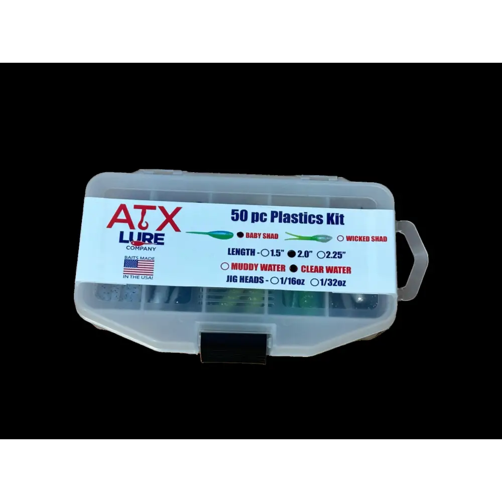 ATX Shad Mini Kit – 50pc Soft Plastic Assortment (Baby & Wicked Shad) | Size: 2’’ Baby 1.5’’ | Color: Muddy Water Clear