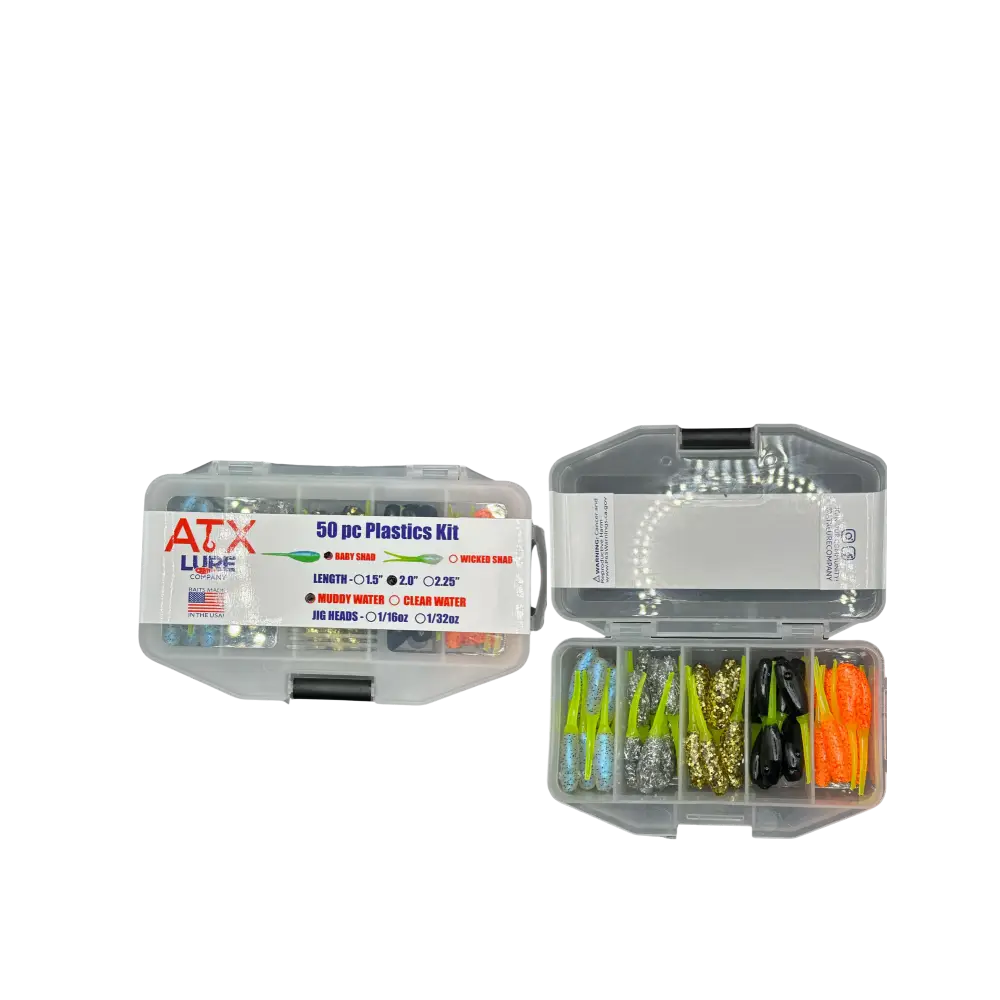 ATX Shad Mini Kit – 50pc Soft Plastic Assortment (Baby & Wicked Shad) | Size: 2’’ Baby 1.5’’ | Color: Muddy Water Clear