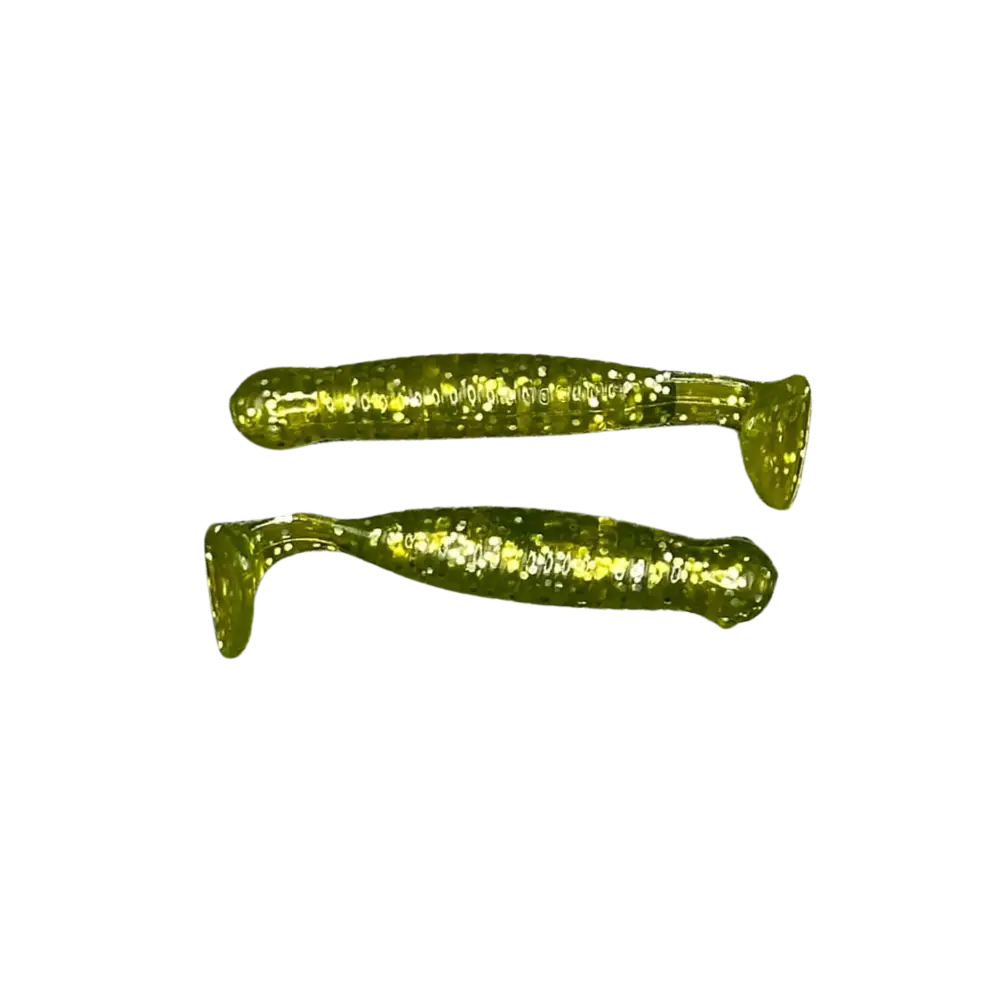 ATX Torpedo – 1.5’’ Paddle Tail Soft Plastic Crappie Bait (14 Pack) | Color: June Bug/Chartreuse Avocado Gold