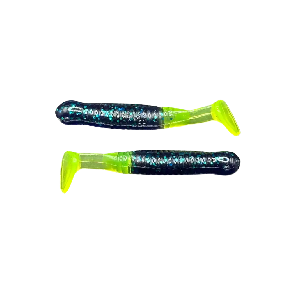 ATX Torpedo – 1.5’’ Paddle Tail Soft Plastic Crappie Bait (14 Pack) | Color: June Bug/Chartreuse Avocado Gold