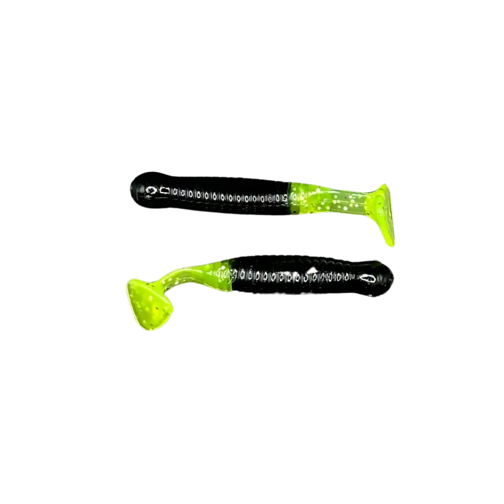 ATX Torpedo – 1.5’’ Paddle Tail Soft Plastic Crappie Bait (14 Pack) | Color: June Bug/Chartreuse Avocado Gold