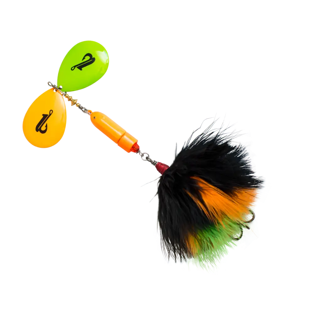 Bad Boy Bucktail Inline Spinner for Musky Tiger Muskie & Pike – EBS Sound Technology | Color Sound: Hot Orange
