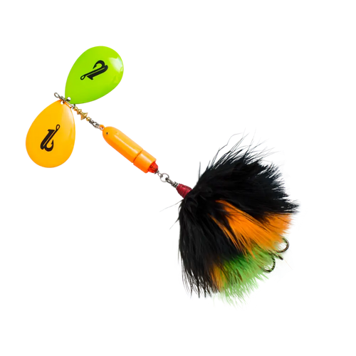 Bad Boy Bucktail Inline Spinner for Musky Tiger Muskie & Pike – EBS Sound Technology | Color Sound: Hot Orange