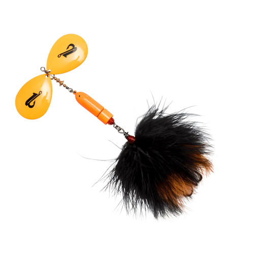Bad Boy Bucktail Inline Spinner for Musky Tiger Muskie & Pike – EBS Sound Technology | Color Sound: Hot Orange