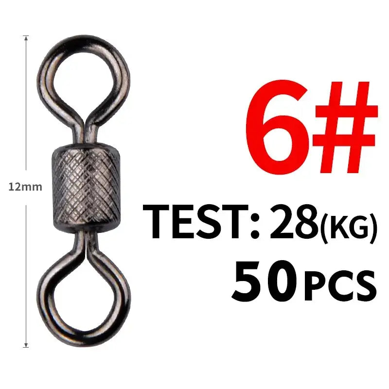 Ball Bearing Swivel with Safety Snap – 302 Stainless Steel 50pc (4 Sizes) | Color: Size6 12mm 28kg Size10 9mm 13kg