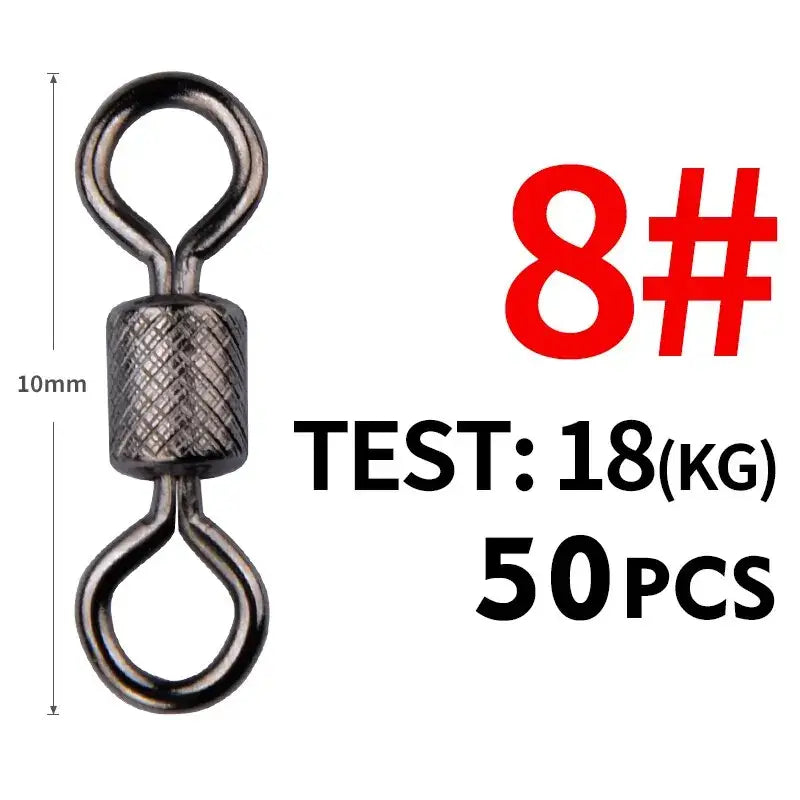 Ball Bearing Swivel with Safety Snap – 302 Stainless Steel 50pc (4 Sizes) | Color: Size6 12mm 28kg Size10 9mm 13kg
