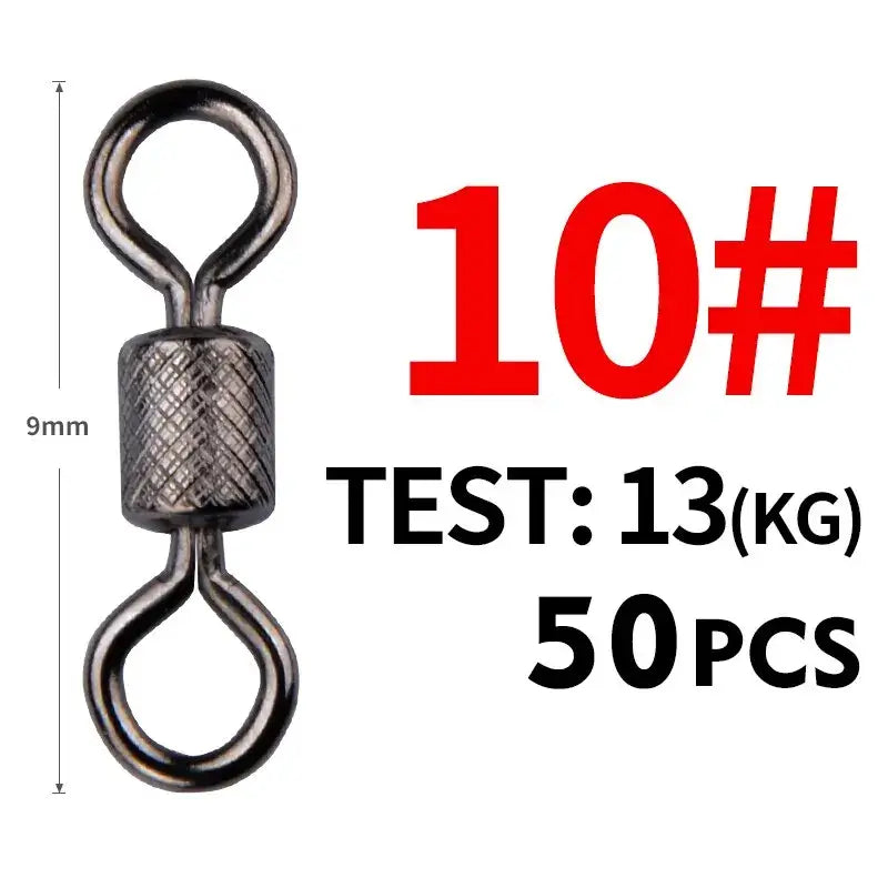 Ball Bearing Swivel with Safety Snap – 302 Stainless Steel 50pc (4 Sizes) | Color: Size6 12mm 28kg Size10 9mm 13kg