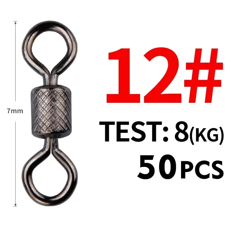 Ball Bearing Swivel with Safety Snap – 302 Stainless Steel 50pc (4 Sizes) | Color: Size6 12mm 28kg Size10 9mm 13kg