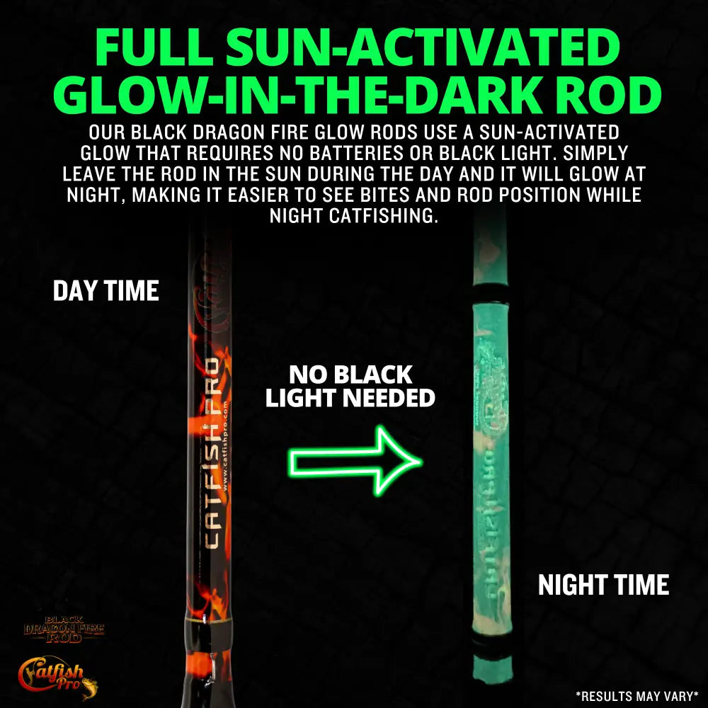 Black Dragon Fire Spinning Glow Rod | Action: Medium Medium-Heavy Heavy - Catfish