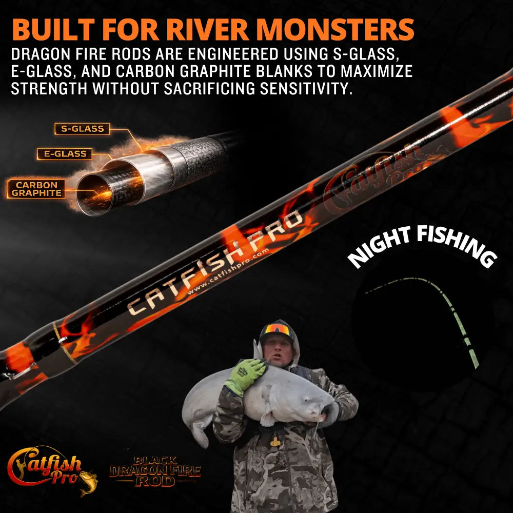 Black Dragon Fire Spinning Glow Rod | Action: Medium Medium-Heavy Heavy - Catfish