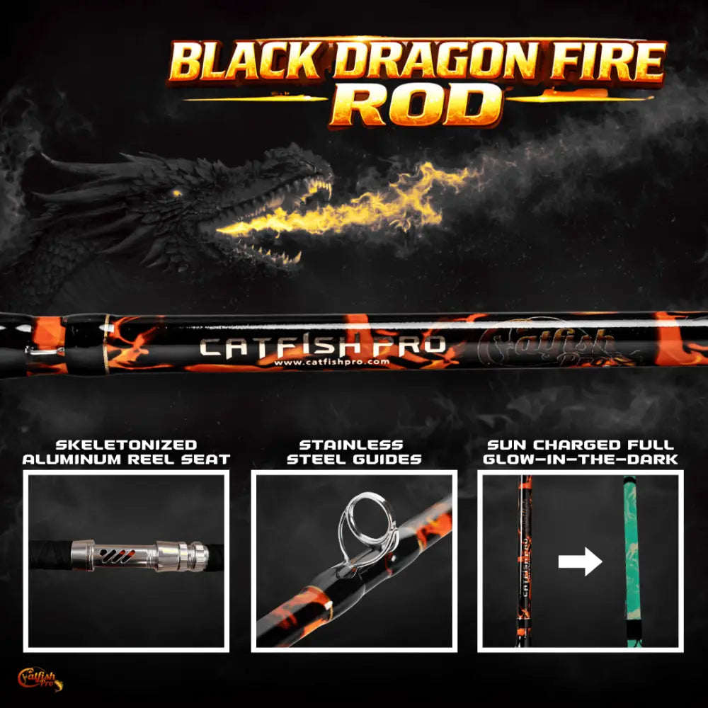 Black Dragon Fire Spinning Glow Rod | Action: Medium Medium-Heavy Heavy - Catfish