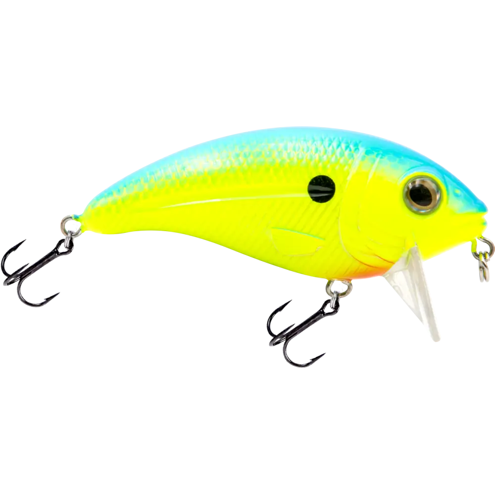 Bull Nose Shallow Crankbait for Bass & Walleye – EBS Sound Technology | Color: Black Back Chrome Shad Chartreuse