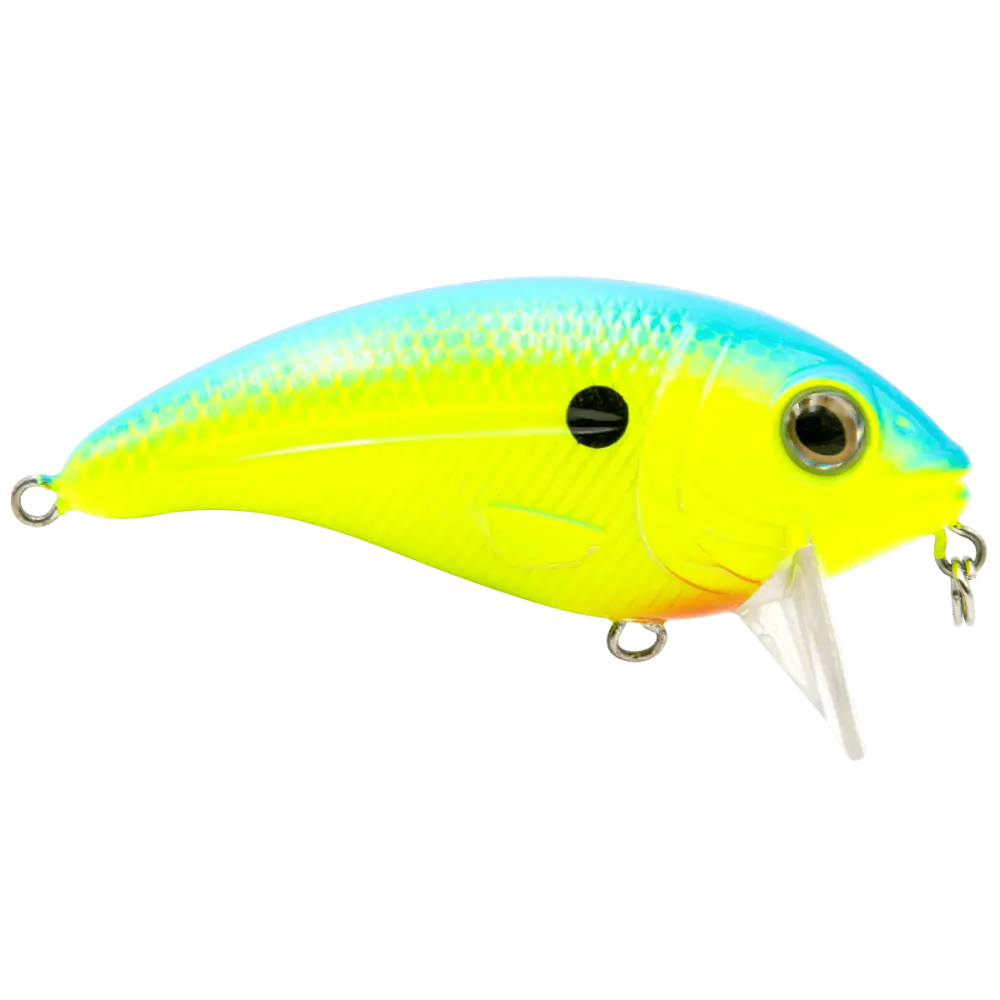 Bull Nose Shallow Crankbait for Bass & Walleye – EBS Sound Technology | Color: Black Back Chrome Shad Chartreuse