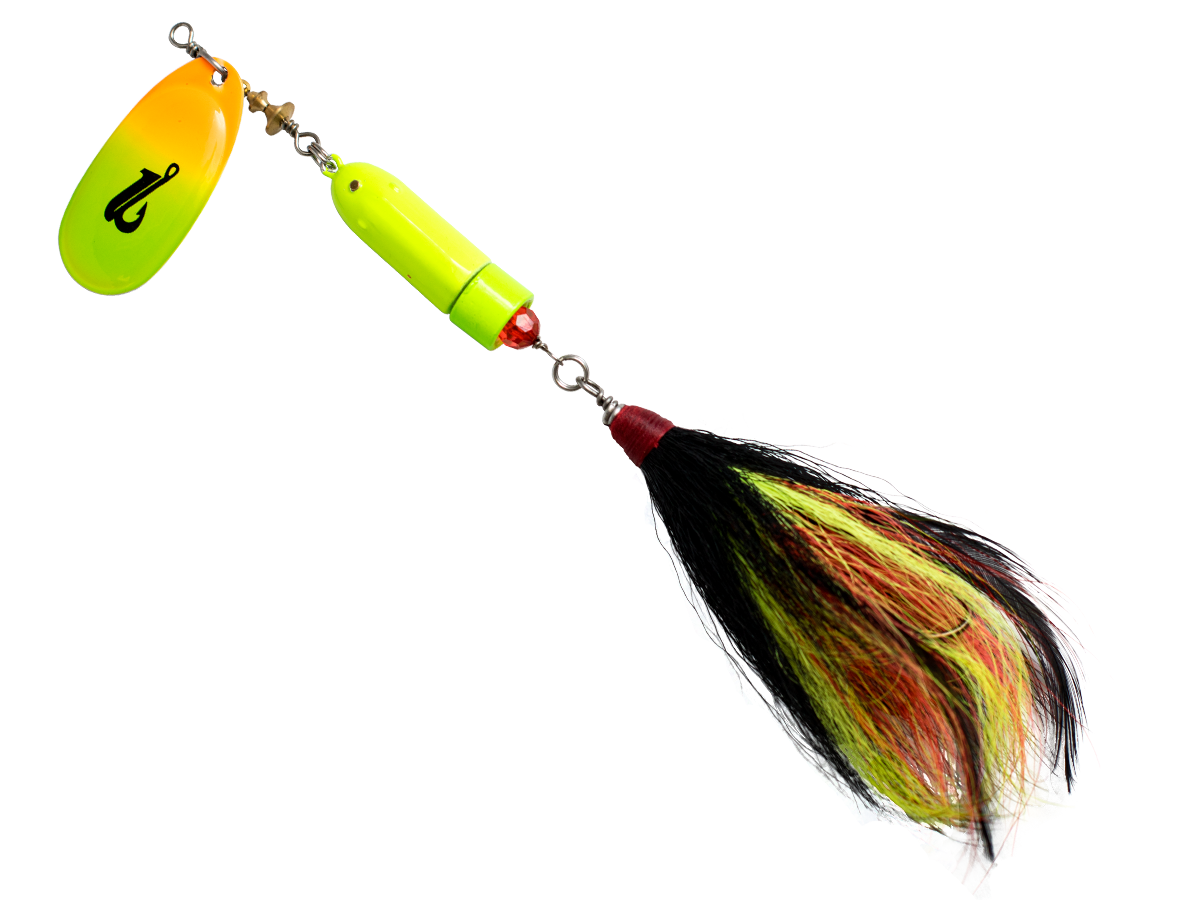 Classic Killer Bucktail Inline Spinner for Musky Pike & Walleye – EBS Sound Technology | Color Sound: Fire Tiger