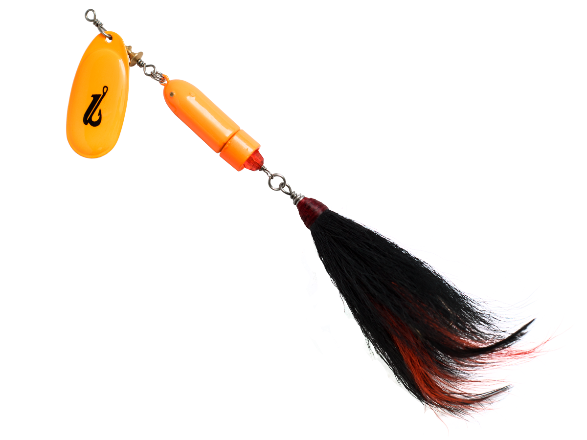 Classic Killer Bucktail Inline Spinner for Musky Pike & Walleye – EBS Sound Technology | Color Sound: Fire Tiger
