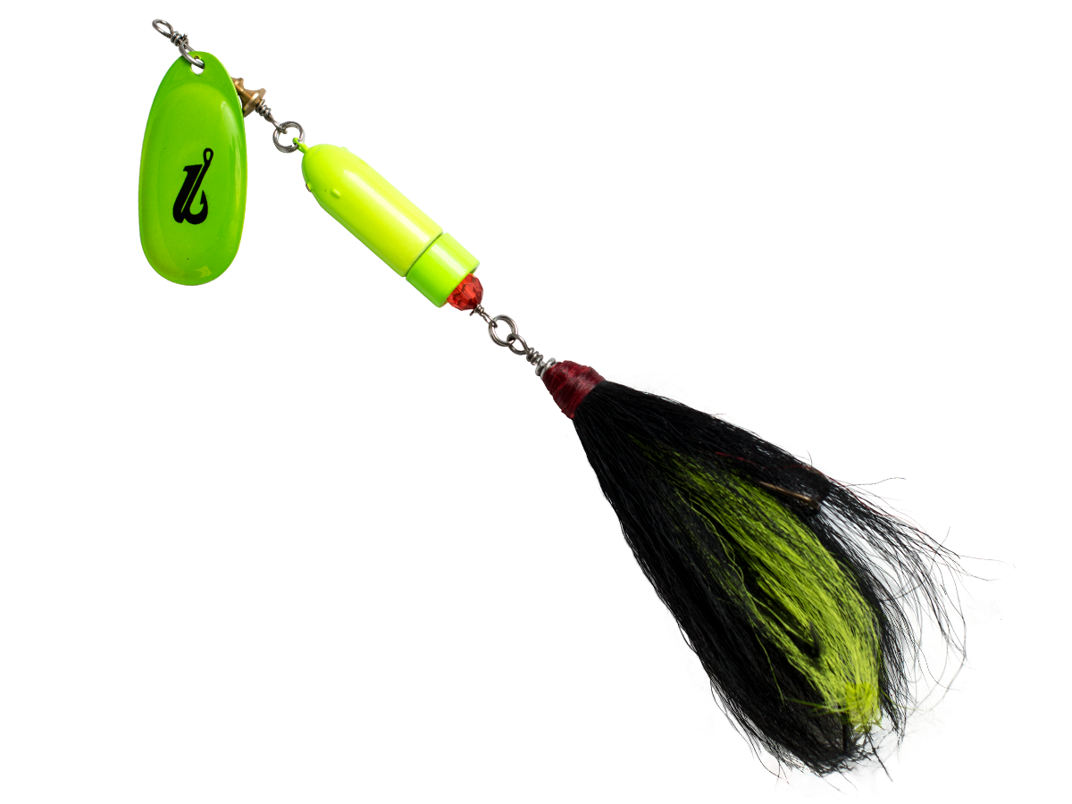 Classic Killer Bucktail Inline Spinner for Musky Pike & Walleye – EBS Sound Technology | Color Sound: Fire Tiger