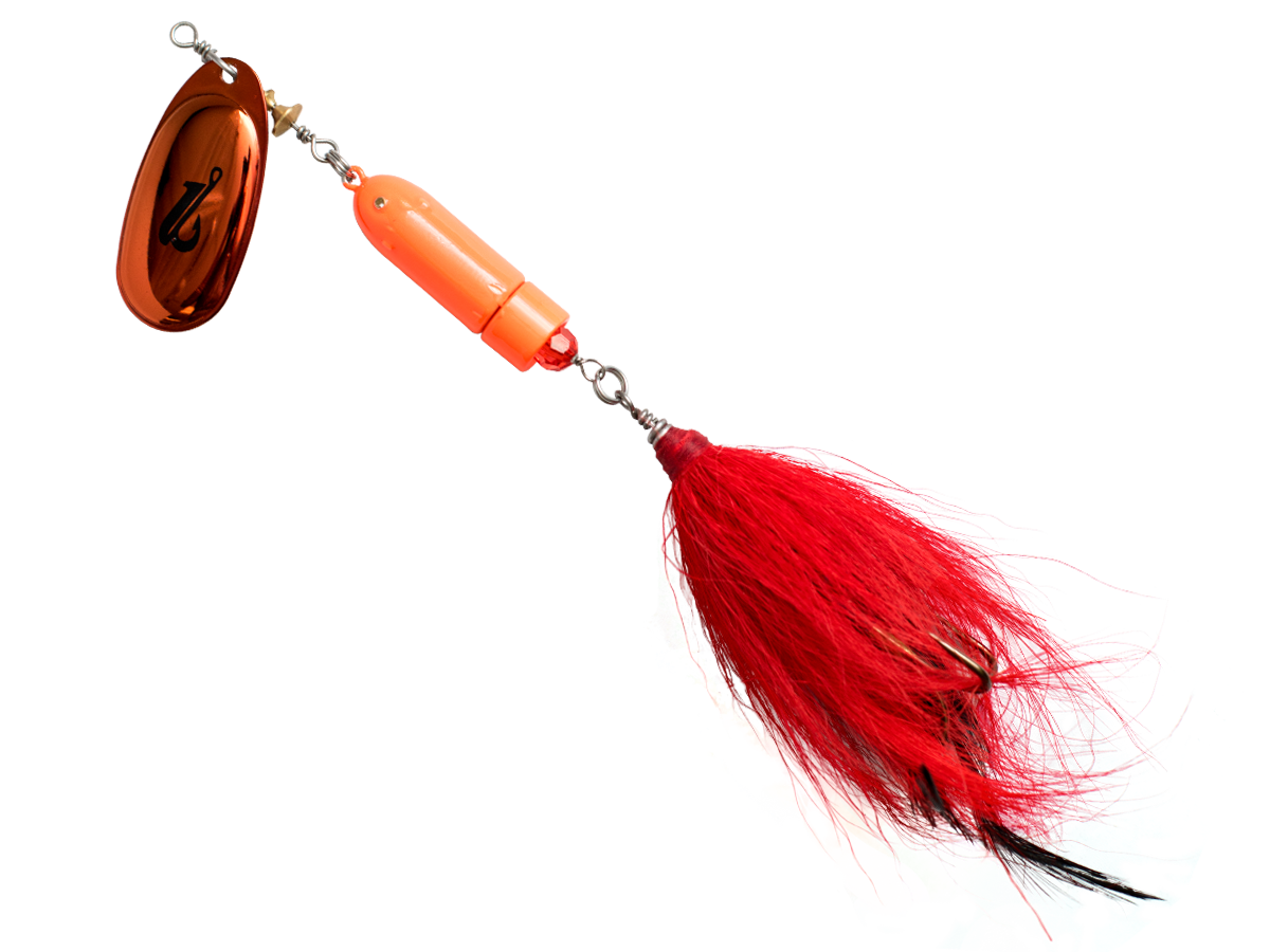 Classic Killer Bucktail Inline Spinner for Musky Pike & Walleye – EBS Sound Technology | Color Sound: Fire Tiger