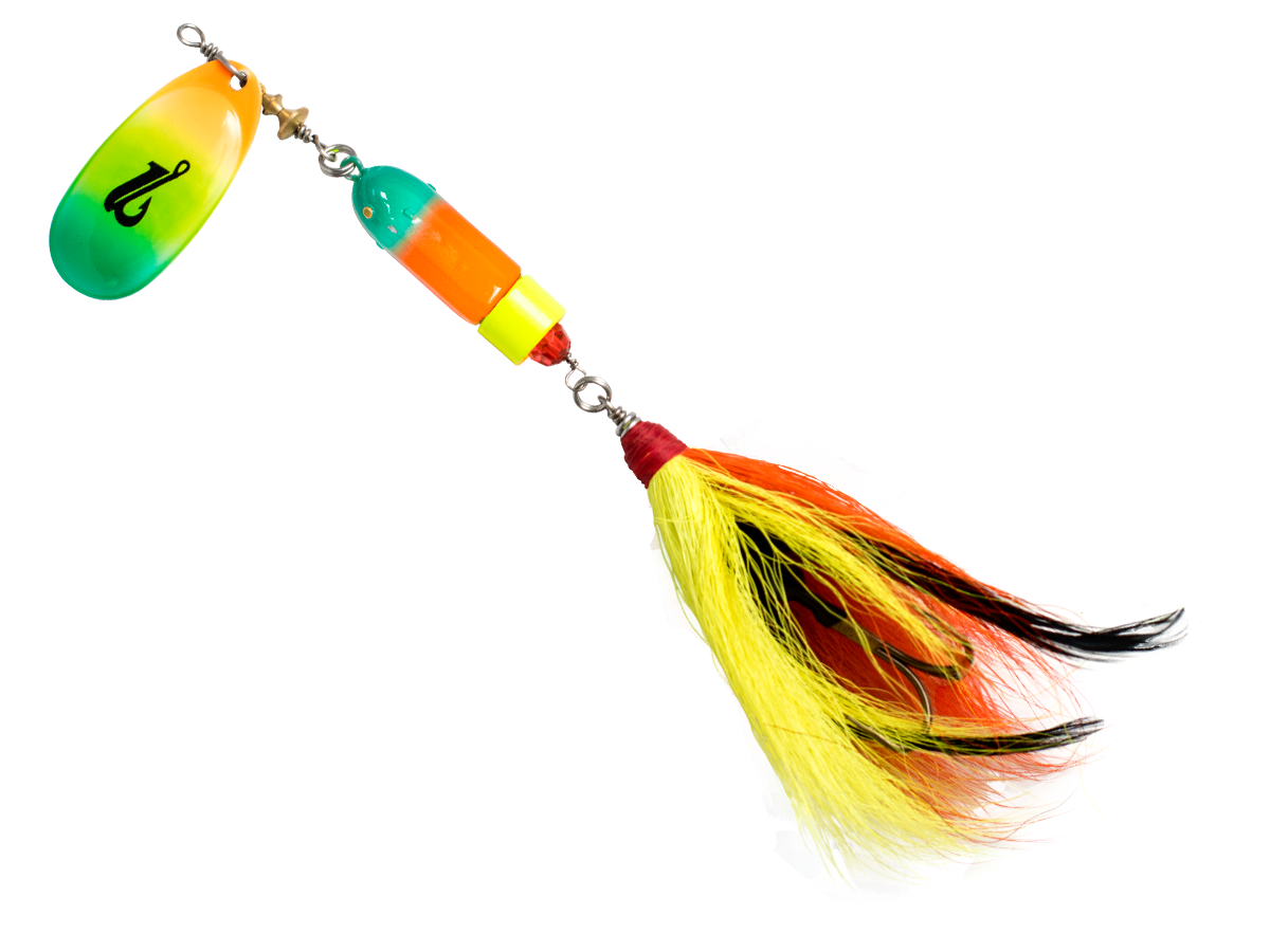 Classic Killer Bucktail Inline Spinner for Musky Pike & Walleye – EBS Sound Technology | Color Sound: Fire Tiger