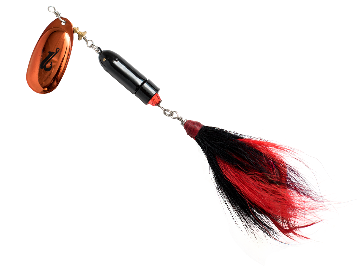 Classic Killer Bucktail Inline Spinner for Musky Pike & Walleye – EBS Sound Technology | Color Sound: Fire Tiger
