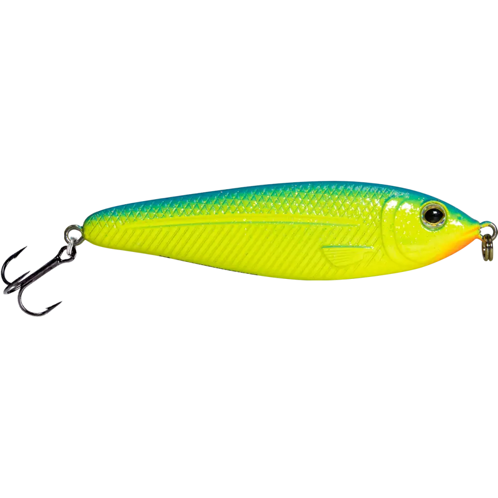 EBS Jigging Spoon – All-Season Vertical Lure with Sound Technology | Color: Chartreuse Shad Black Back Chrome Blue