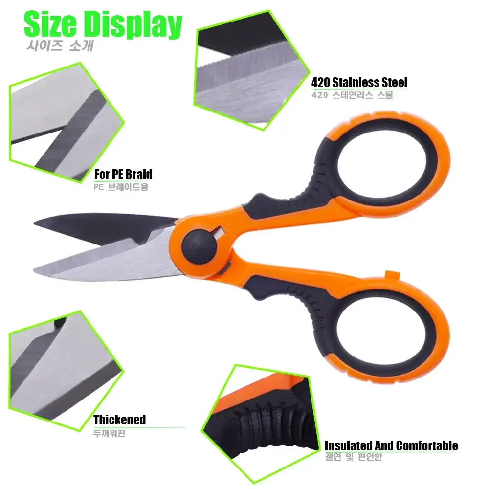 Fishing Scissors – 420 Stainless Steel with Tungsten Carbide Cutters & Rubber Handle (Orange) | Color: Orange - Fly