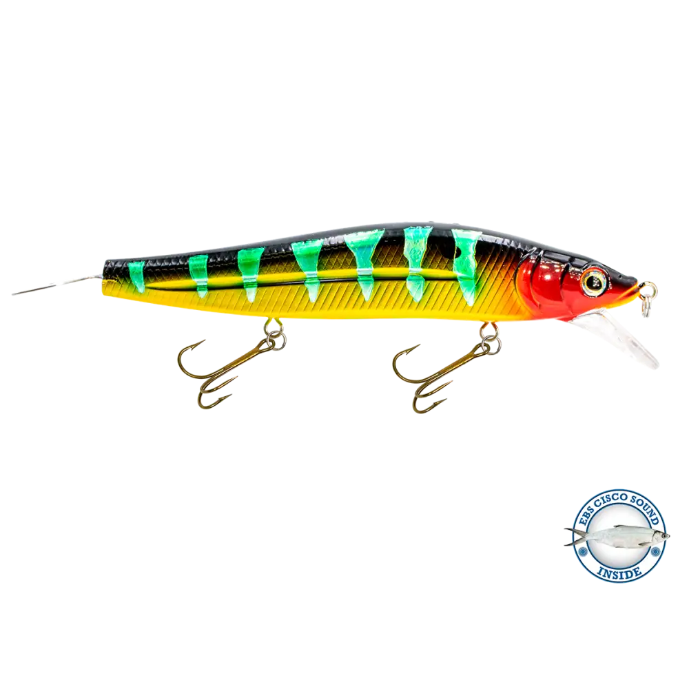 Flipper Slow Rise 125G Jerkbait 10’’ – Dive & with Crankbait Lip EBS Sound | Color Sound: Blue Shiner / Perch Lucky
