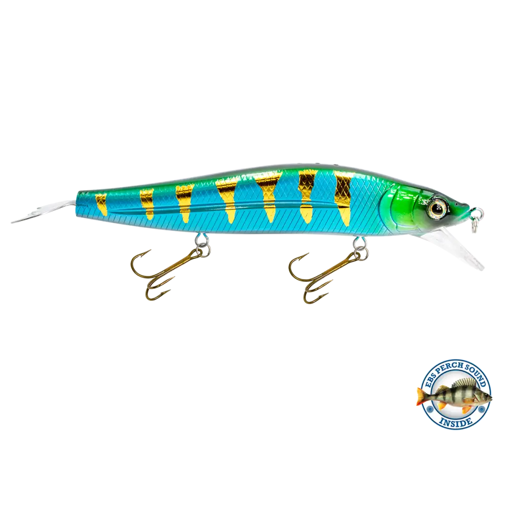 Flipper Slow Rise 125G Jerkbait 10’’ – Dive & with Crankbait Lip EBS Sound | Color Sound: Blue Shiner / Perch Lucky