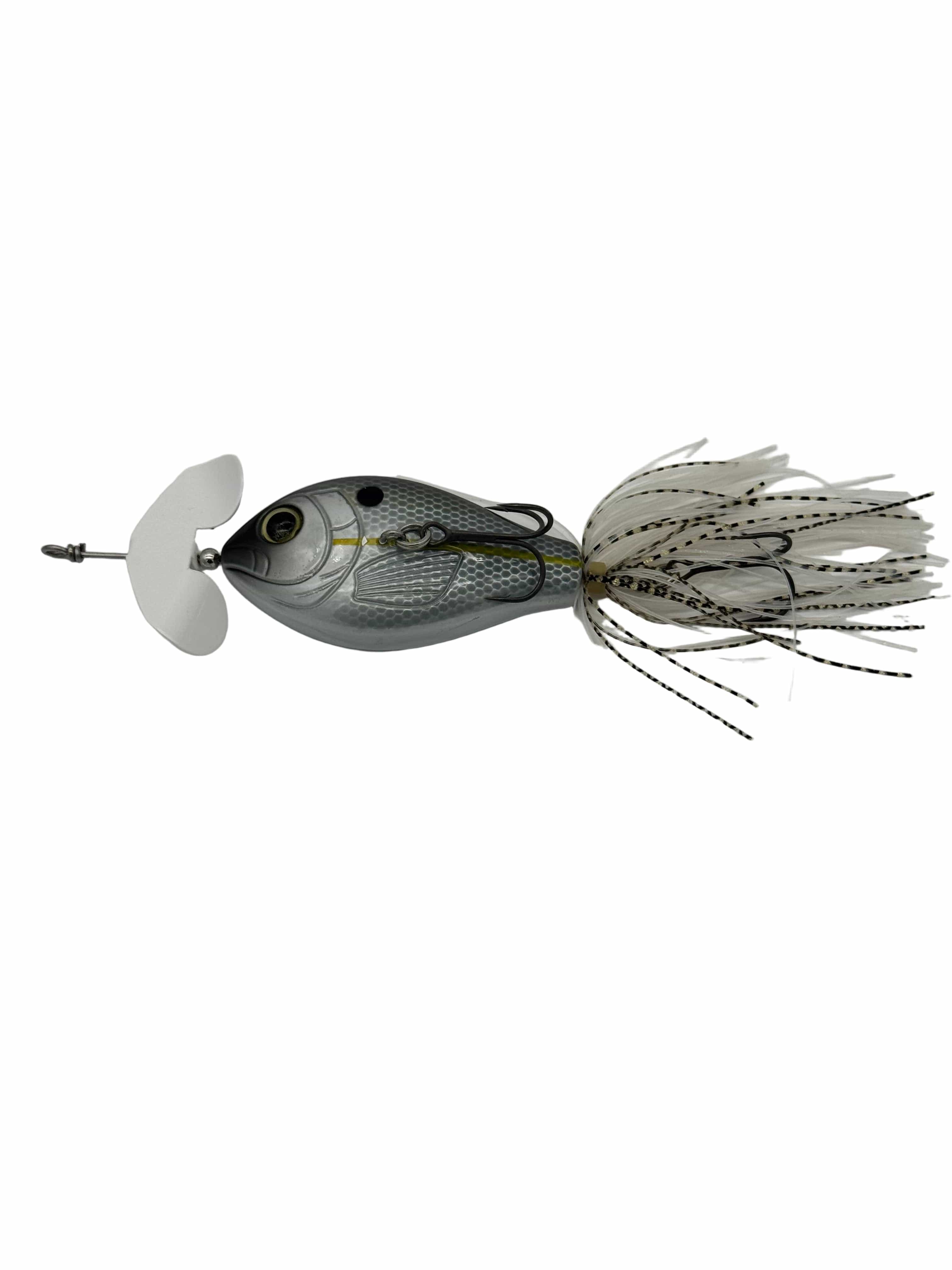 GRASSBURNER Inline Buzz Bait, Topwater Bass Lure by MONSTERBASS | Color: Bluegill Black Chartreuse Bone & White Shad