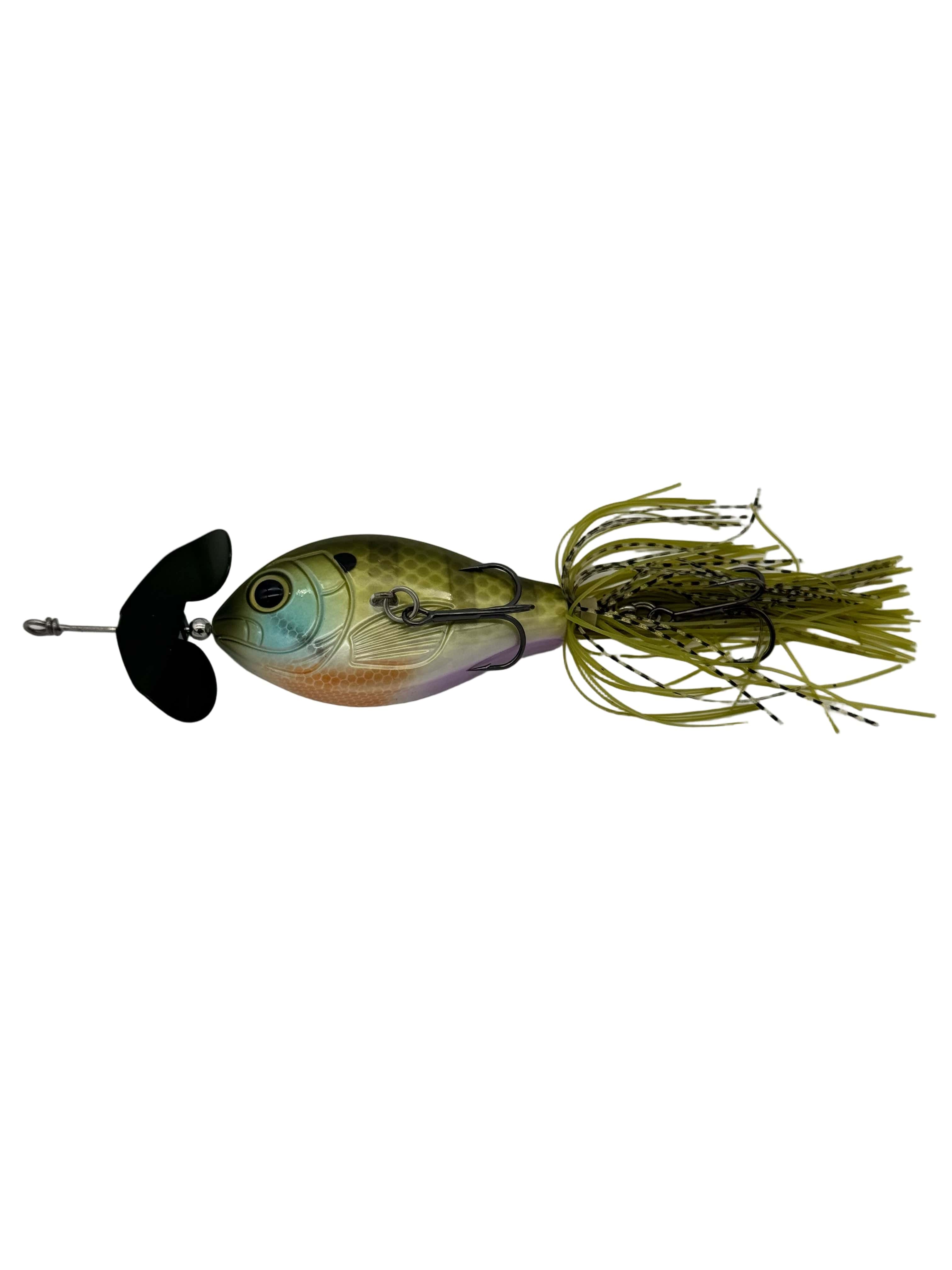 GRASSBURNER Inline Buzz Bait, Topwater Bass Lure by MONSTERBASS | Color: Bluegill Black Chartreuse Bone & White Shad