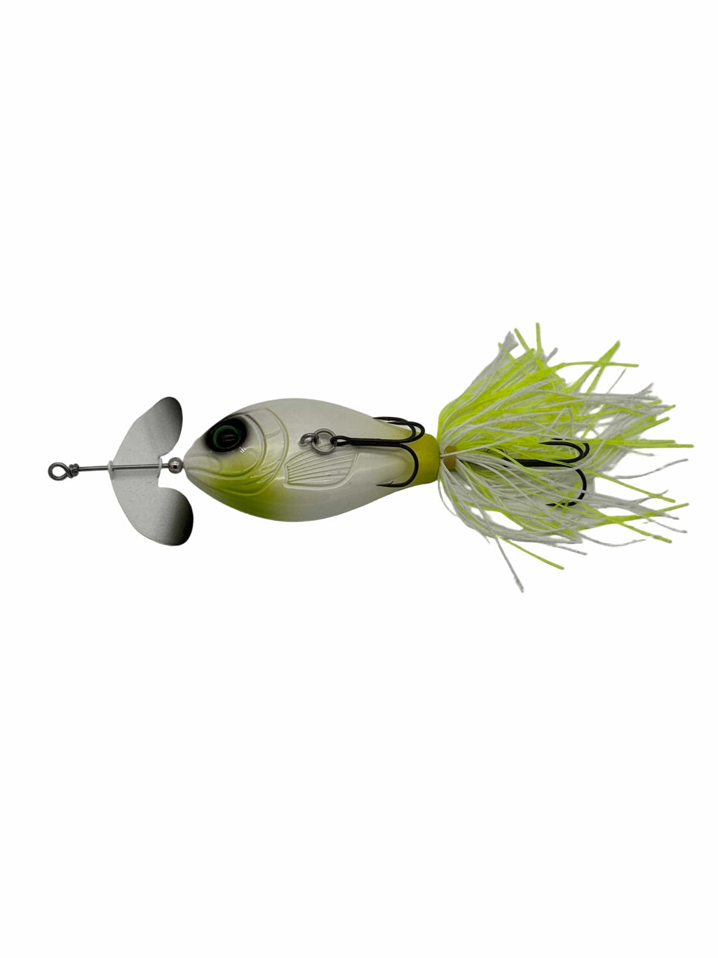 GRASSBURNER Inline Buzz Bait, Topwater Bass Lure by MONSTERBASS | Color: Bluegill Black Chartreuse Bone & White Shad