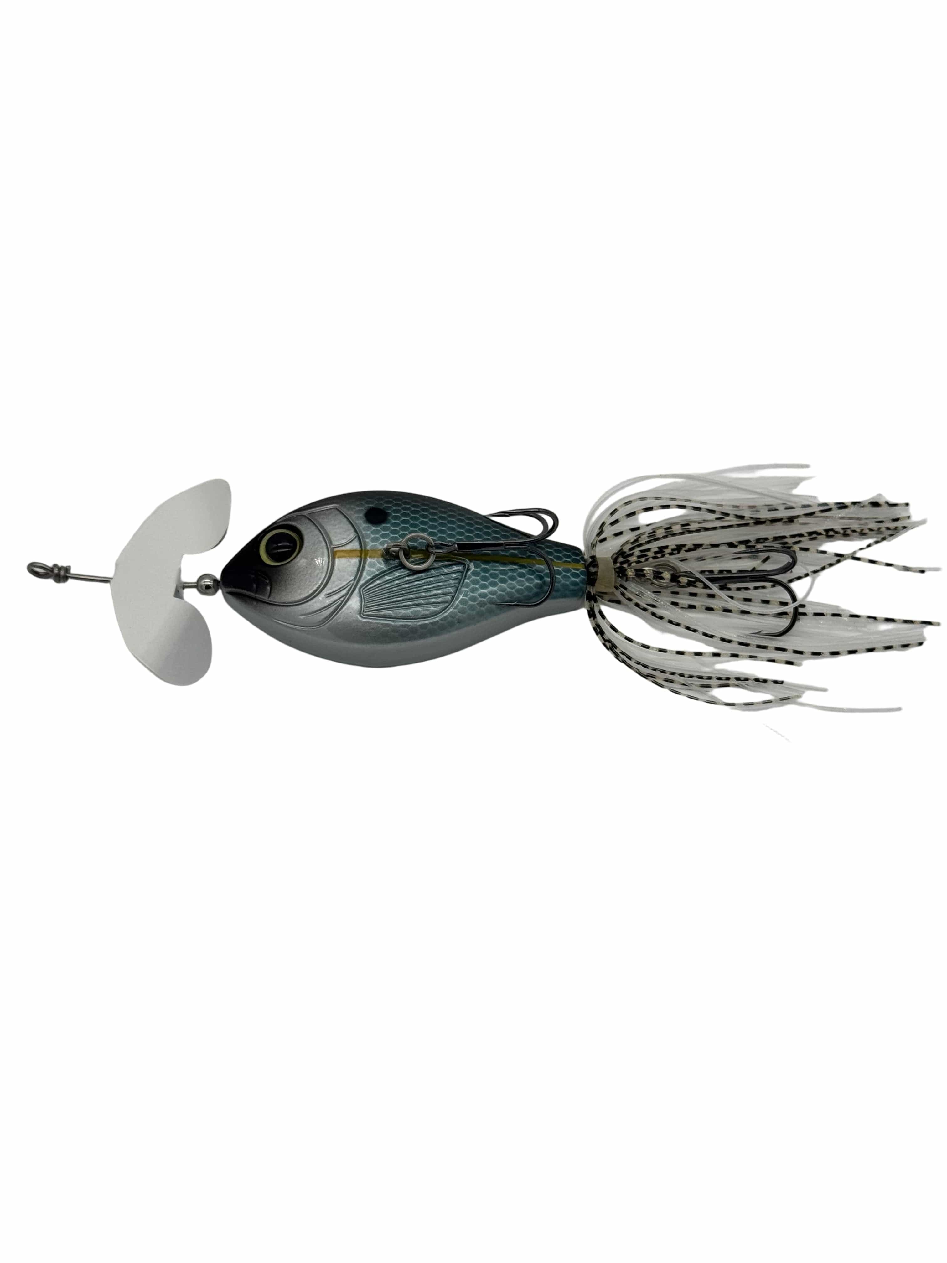 GRASSBURNER Inline Buzz Bait, Topwater Bass Lure by MONSTERBASS | Color: Bluegill Black Chartreuse Bone & White Shad