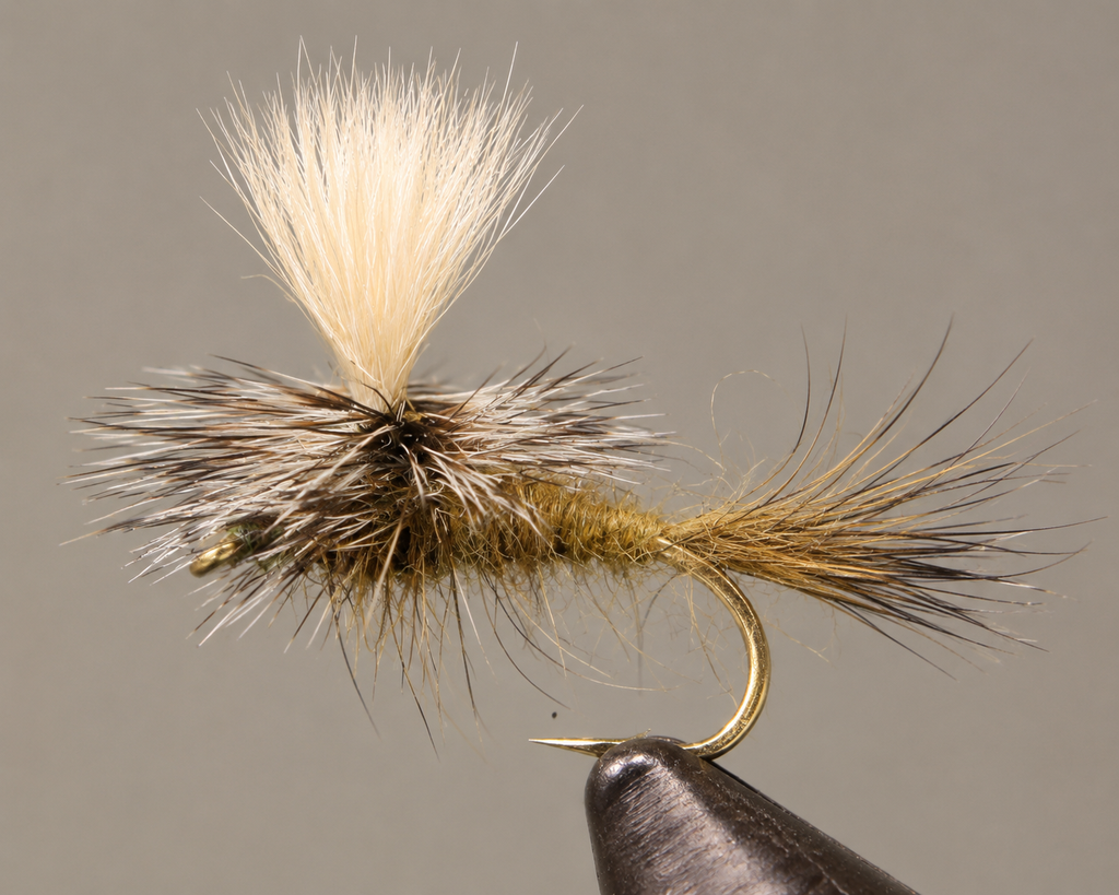 Hare’s Ear - Parachute | Color: Grey Olive Tan | Size: 10 12 14 16 18 20 - Artificial Fishing Flies